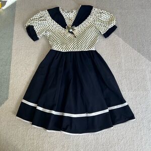 Vintage Polka Dot Dress with Lace Trim